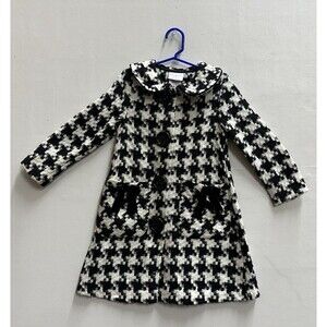 IRIS & IVY girl size 4T formal coat houndstooth black & white with pocket bow